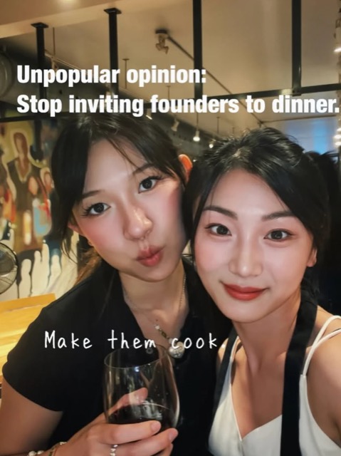 Maggi and a friend at a founders' dinner